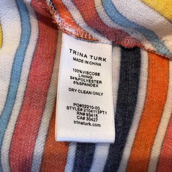 Trina Turk yellow orange white striped peplum faux wrap top size Extra Large XL - Picture 7 of 13